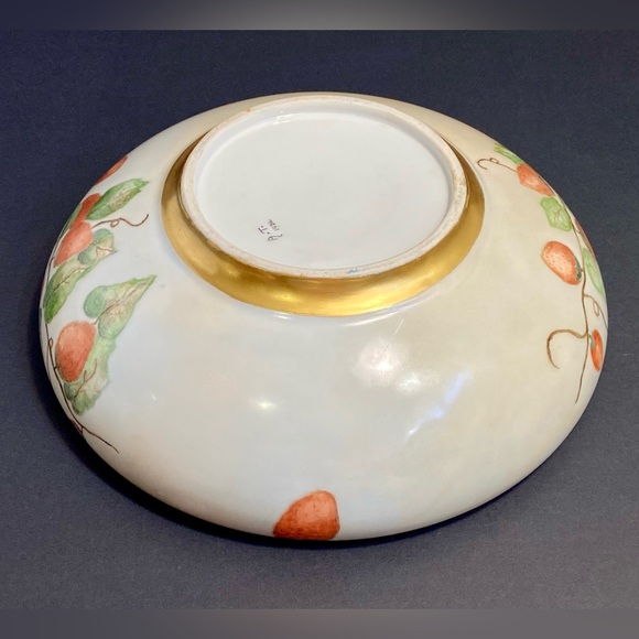 Vtg Limoges Hand Painted Porcelain Strawberry Bowl Gold Guild Art Nouveau 1934 - Picture 10 of 16